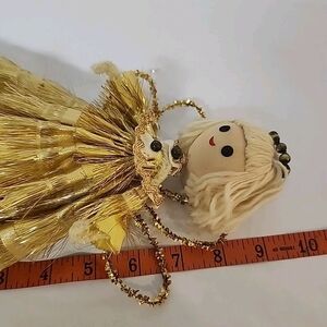 Vintage Christmas Angel Figurine Tree Toppers Cardboard Fringe Doll
